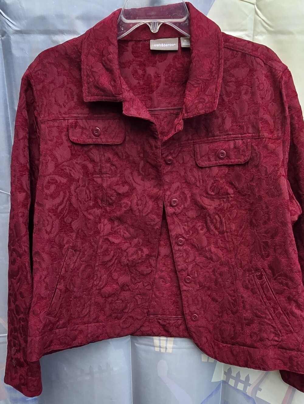croft & barrow Women's Deep Red Quilted Floral Jacket
